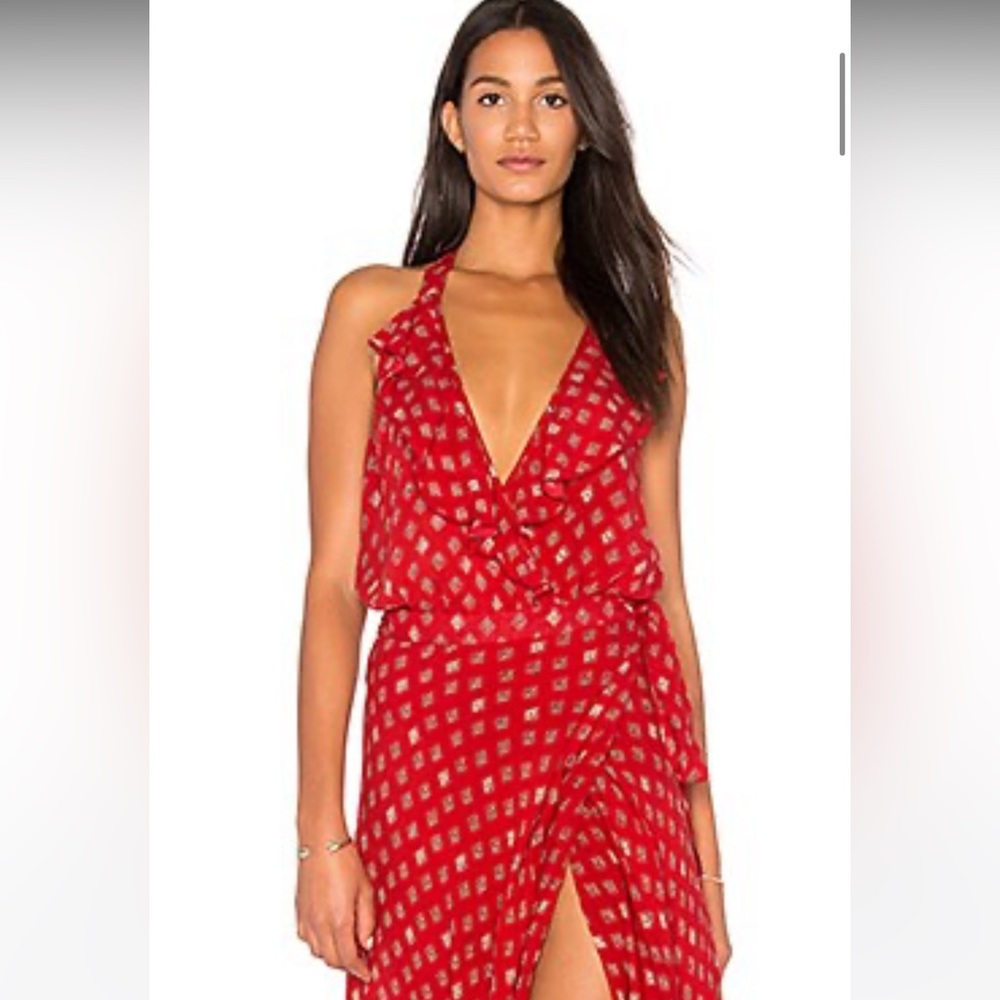 Band of Gypsies Ruffle Trim Bandana Print Halter Bodysuit & Wrap Skirt